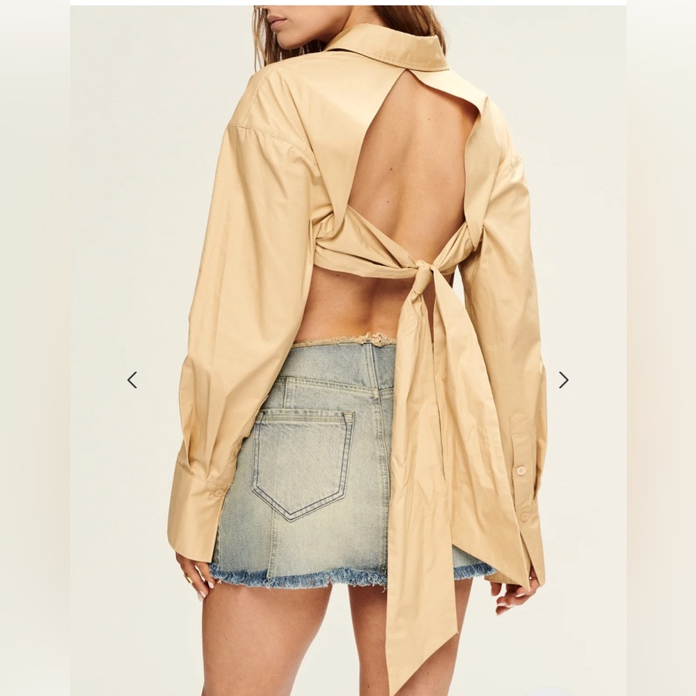SER.O.YA Mel button down shirt open back khaki color size small revolve